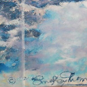 Textured pastel blue abstract painting with signature
